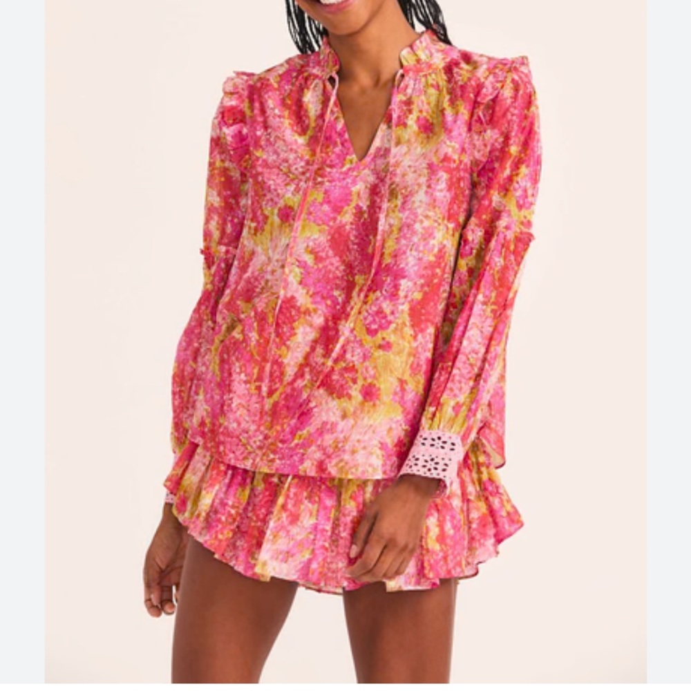LoveShackFancy Pink Floral Ronalda Fairy Coquette Blouse